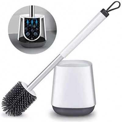 BENHENG Soft Bristle Toilet Brush Set  Bathroom Rubber Brush and Holder Included Easy Clean Set