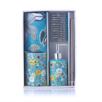 DARIS New Developed 15PCS Bathroom Accessory Set with Polyester Shower Curtain and Ceramic Toiletbrush Holder